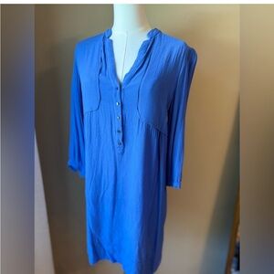 Blue V-Neck Button Front Mini Dress